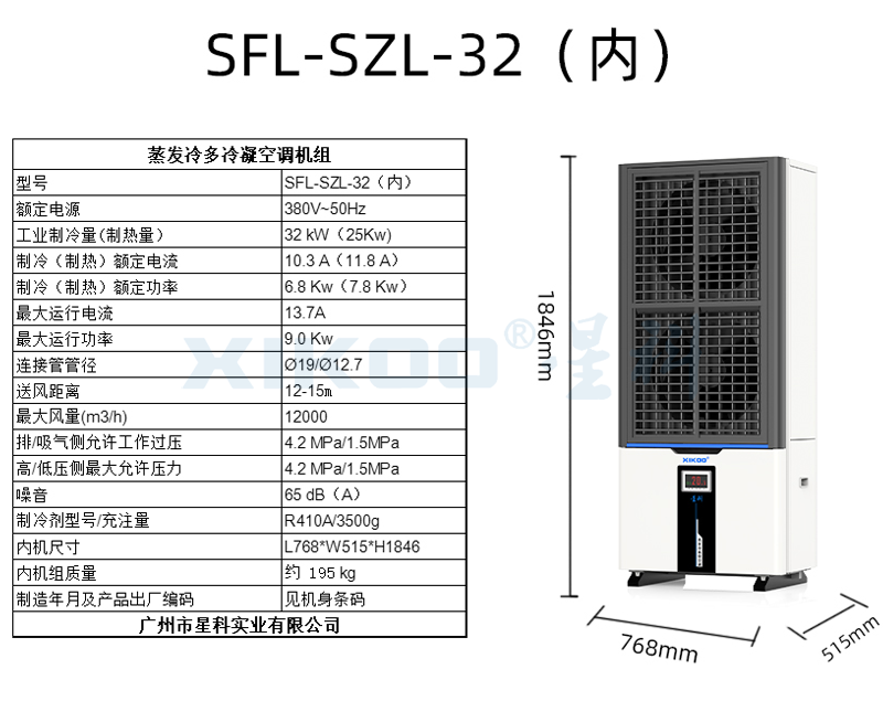 蒸發(fā)式多冷凝空調(diào)SFL-SZL-32（立柜雙風口軸流空調(diào)）整體降溫