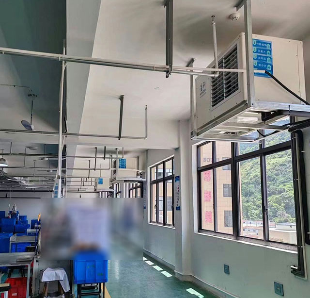 汽配廠整體降溫，使用蒸發(fā)冷省電空調(diào)-臥式軸流機(jī)組